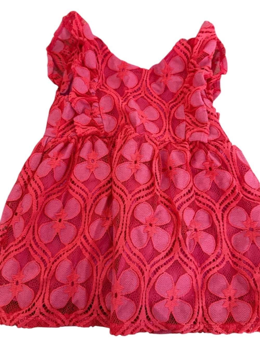 Genuine Kids Oshkosh Baby Pink And Red Embroidered Flowers Dress Size 12 Months